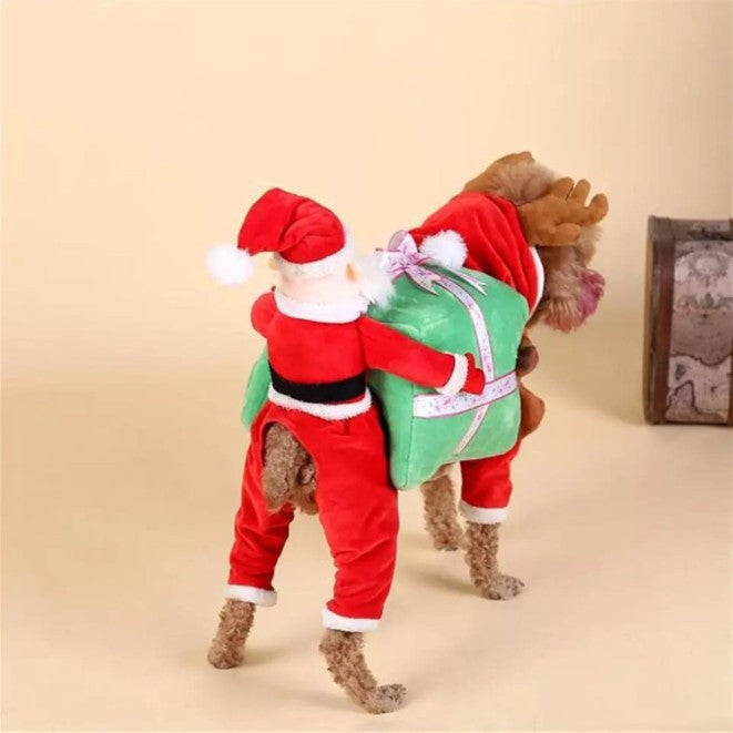 HKM-9502141 Santa Claus Transformation Dog Costume - Red Polyester - Sizes S to XXL