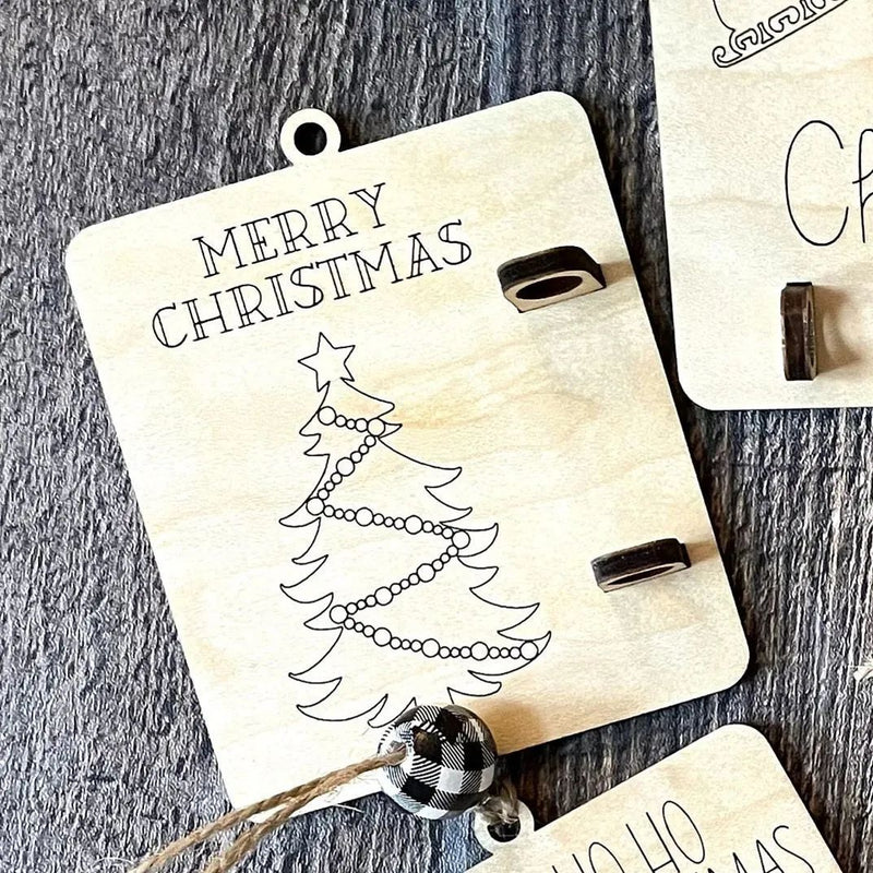 HKM-950355 Christmas Wooden Money Clip Decoration with Gift Rack and Tree Design