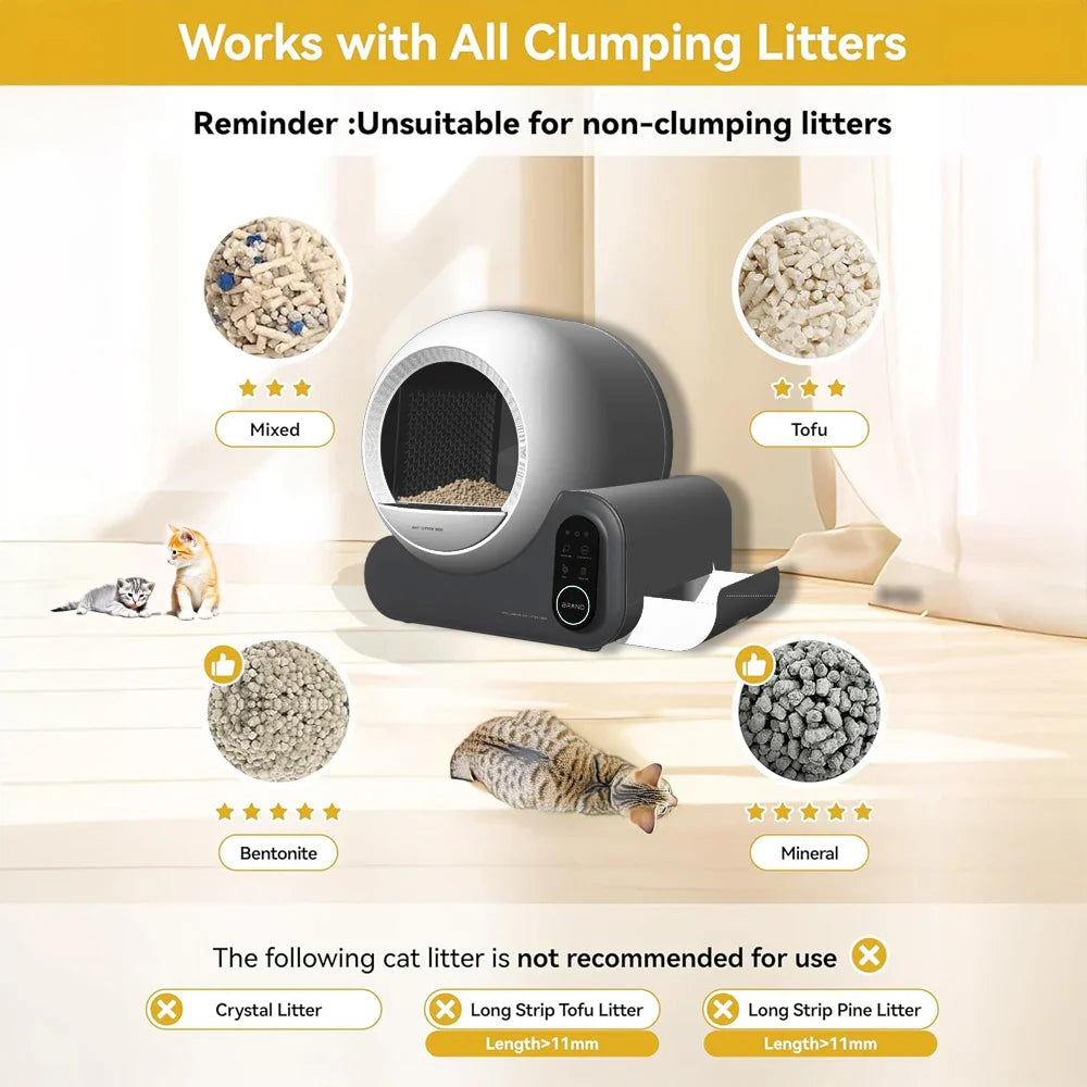 HKM-950355 Extra Large Smart Self-Cleaning Cat Litter Box with Odor Control and APP Connectivity, 66L Capacity