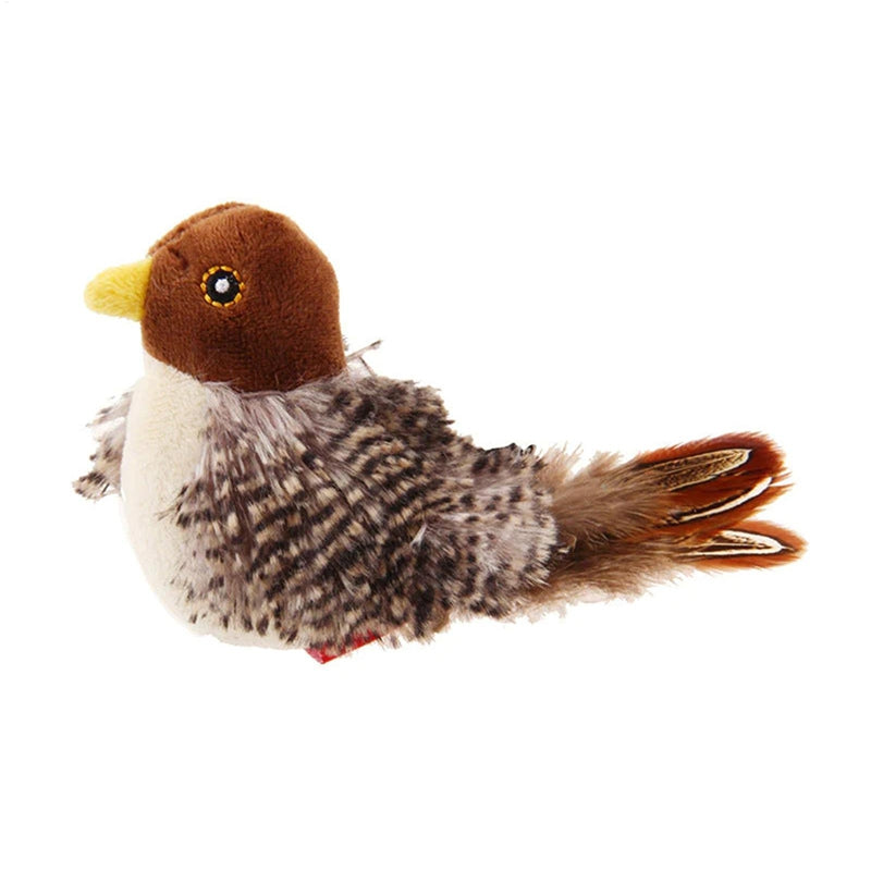 HKM-9505341 Chirping Plush Bird Cat Toy with Feather and Catnip for Interactive Play