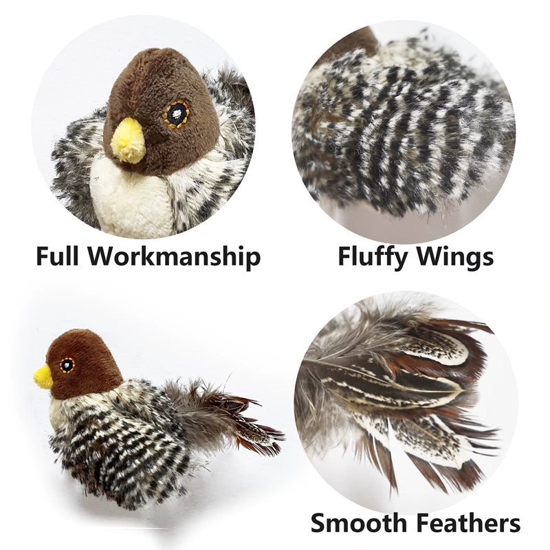 HKM-9505341 Chirping Plush Bird Cat Toy with Feather and Catnip for Interactive Play