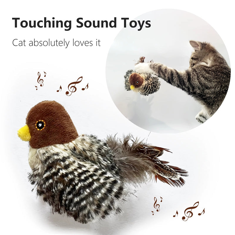 HKM-9505341 Chirping Plush Bird Cat Toy with Feather and Catnip for Interactive Play