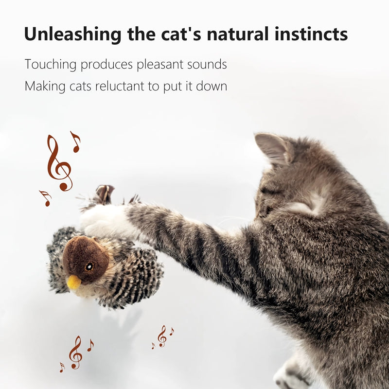 HKM-9505341 Chirping Plush Bird Cat Toy with Feather and Catnip for Interactive Play