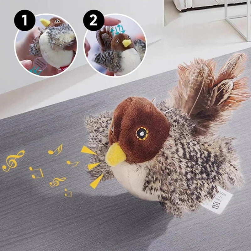 HKM-9505341 Chirping Plush Bird Cat Toy with Feather and Catnip for Interactive Play