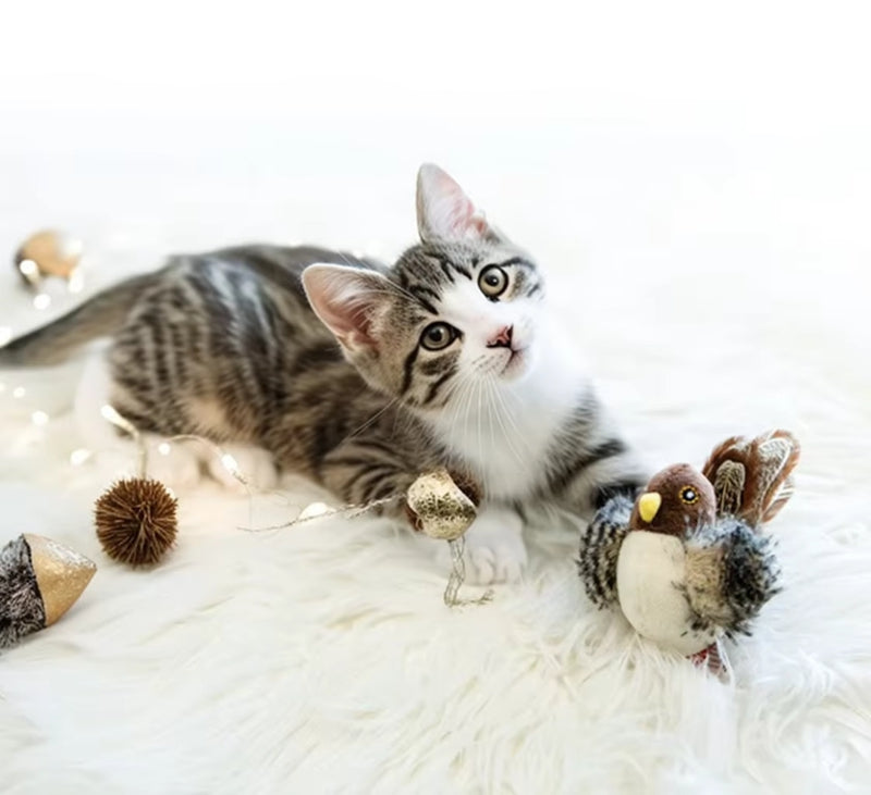 HKM-9505341 Chirping Plush Bird Cat Toy with Feather and Catnip for Interactive Play