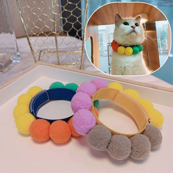 HKM-9505725 Rainbow Dot Colored Fur Ball Bib Necklace for Corgis, Available in Multiple Sizes