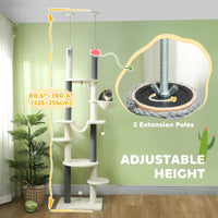 HKM-9507005 Adjustable Floor-to-Ceiling Cat Tree with Hammocks, Scratching Posts, and Plush Comfort in White