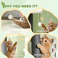 HKM-9507005 Adjustable Floor-to-Ceiling Cat Tree with Hammocks, Scratching Posts, and Plush Comfort in White