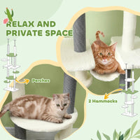 HKM-9507005 Adjustable Floor-to-Ceiling Cat Tree with Hammocks, Scratching Posts, and Plush Comfort in White