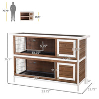 HKM-9507389 Brown Wooden Two-Level Rabbit Hutch with Asphalt Roof for Small Animals and Outdoor Use