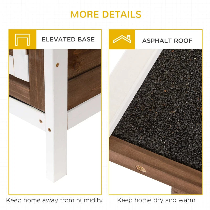 HKM-9507389 Brown Wooden Two-Level Rabbit Hutch with Asphalt Roof for Small Animals and Outdoor Use