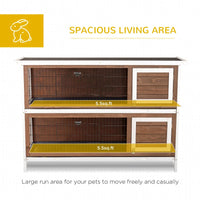 HKM-9507389 Brown Wooden Two-Level Rabbit Hutch with Asphalt Roof for Small Animals and Outdoor Use