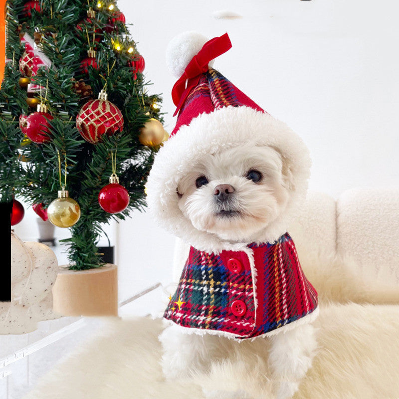 HKM-9507901 Cozy Red Christmas Cloak for Pets - Polyester Leisure Wear, Sizes S/M/L/XL