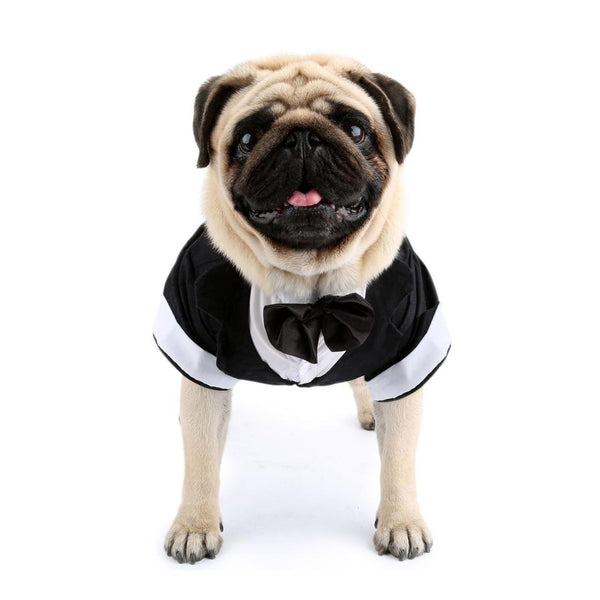 HKM-950803 Elegant Cotton Bow Tie Evening Dress for Dogs in Black and Gray, Available in Multiple Sizes