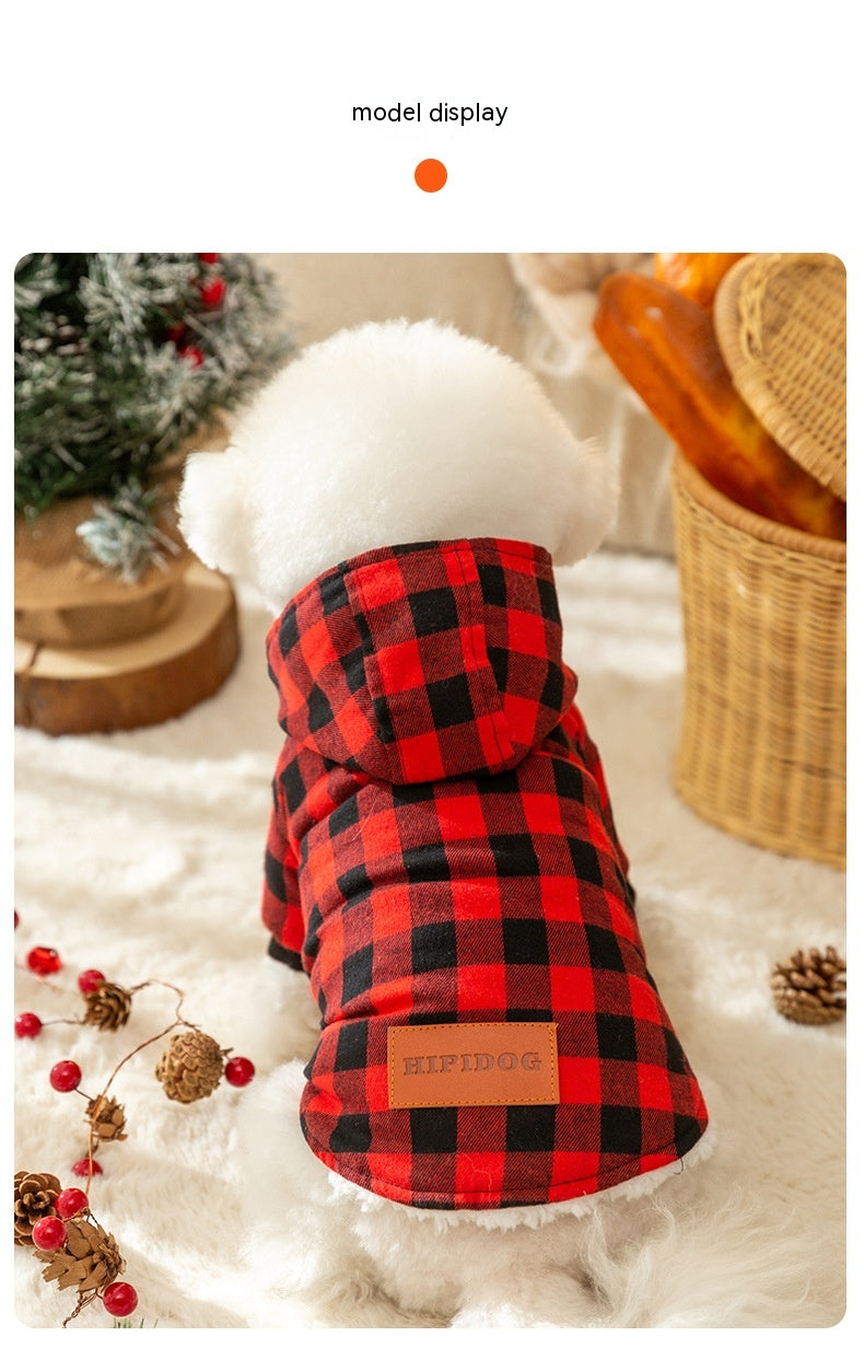 HKM-9508157 Plaid Hooded Cotton-Padded Coat for Dogs - Multiple Sizes Available