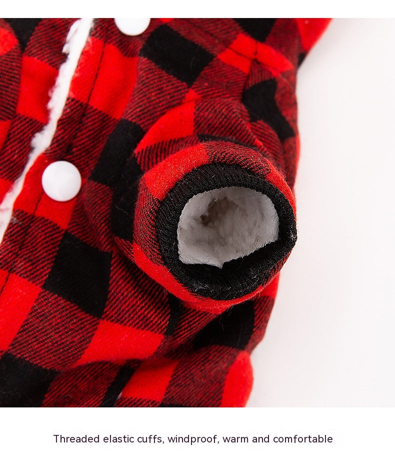 HKM-9508157 Plaid Hooded Cotton-Padded Coat for Dogs - Multiple Sizes Available