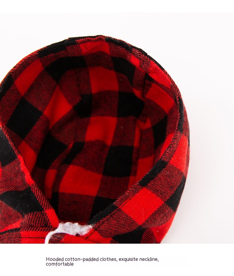 HKM-9508157 Plaid Hooded Cotton-Padded Coat for Dogs - Multiple Sizes Available