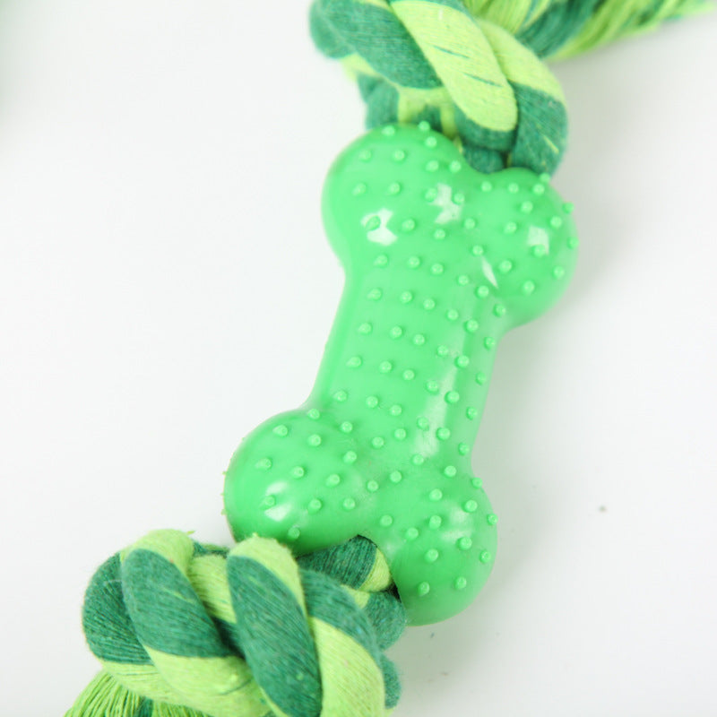 HKM-9508541 Green Plastic Bone Seal String Pet Toy for Dogs, Cotton Thread Material, 26x5cm