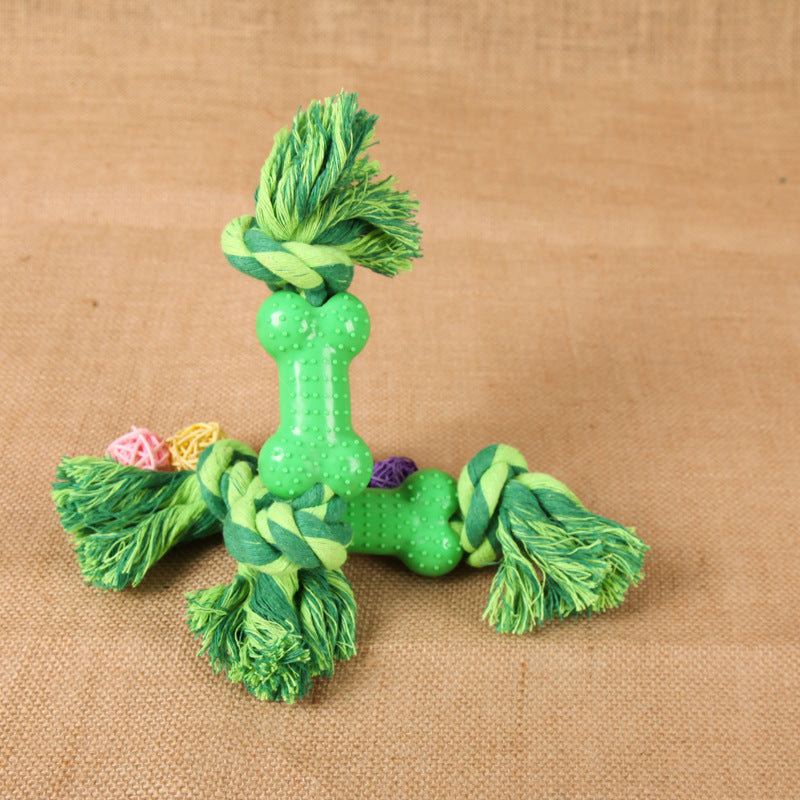 HKM-9508541 Green Plastic Bone Seal String Pet Toy for Dogs, Cotton Thread Material, 26x5cm