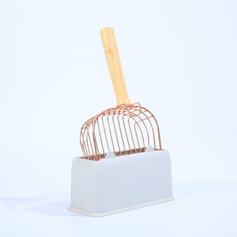 HKM-9509181 Stainless Steel Cat Litter Scoop with Base in Local Gold Finish