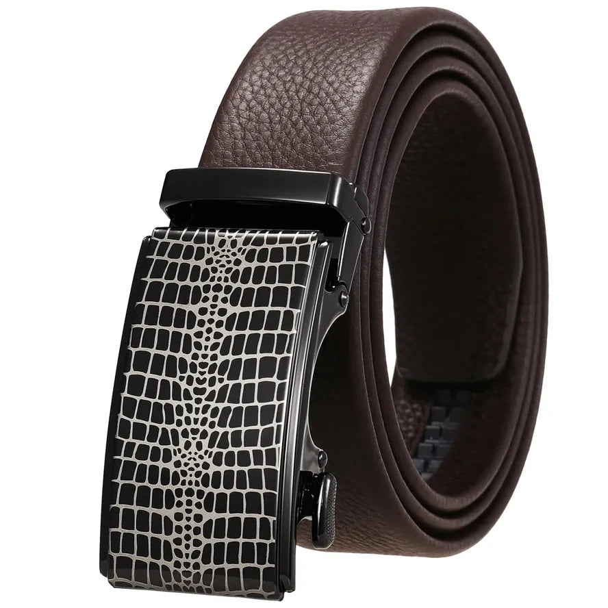 HKM-950931 Automatic Buckle Cowhide Belt for Men - First Layer Leather, Stylish Business Accessory