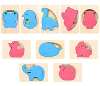 HKM-950931 Colorful 3D Wooden Animal Puzzle for Kids - Elephant, Whale, Dinosaur & More