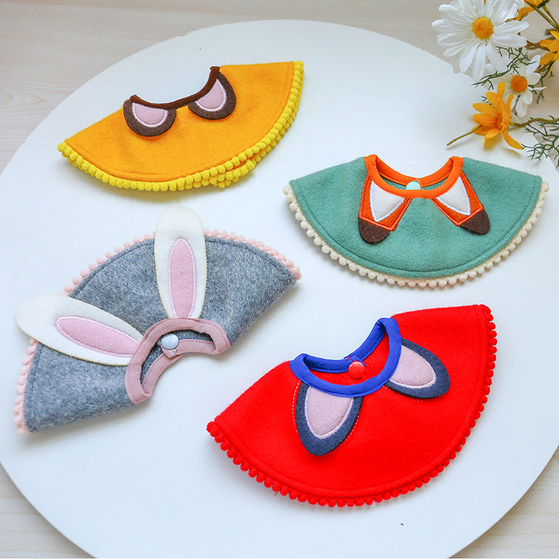 HKM-9511101 Cartoon Animal Bib Scarf for Pets - Rabbit, Fox, Bear, Cat - Polyester Adjustable Sizes