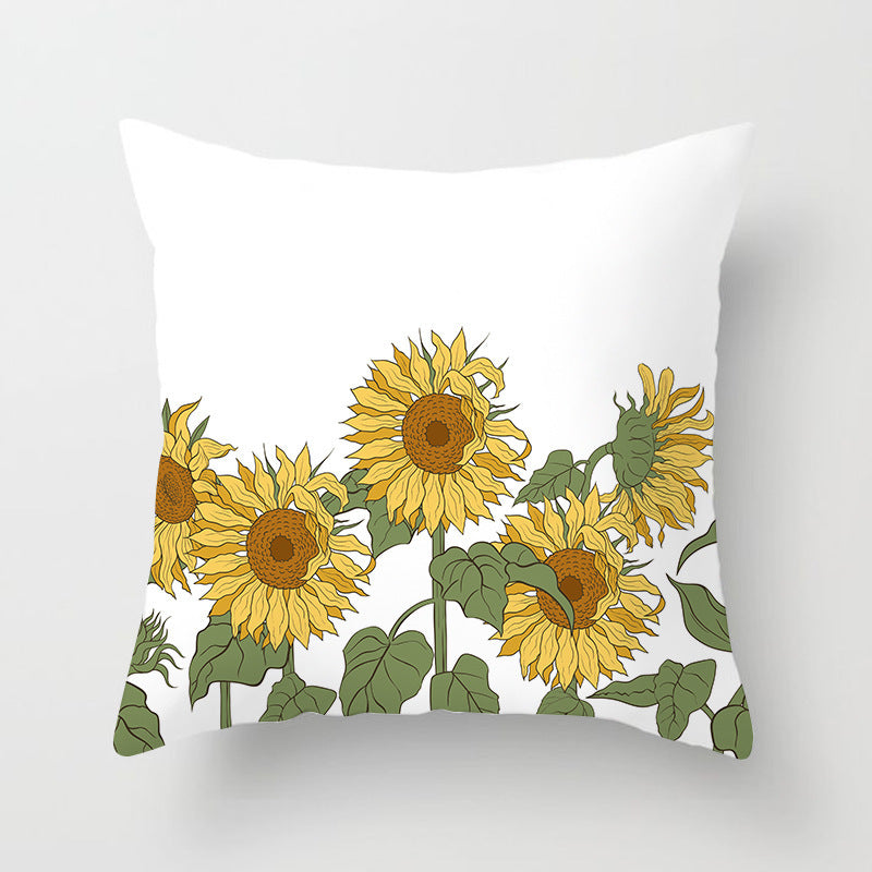 HKM-951123 Sunflower Pattern Peach Skin Sofa Pillowcase, 45cm x 45cm, Pure White Back