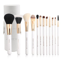 HKM-951443 12-Piece Synthetic Hair Makeup Brush Set with Aluminum and Wooden Handles, Available in Black, Pink, and White