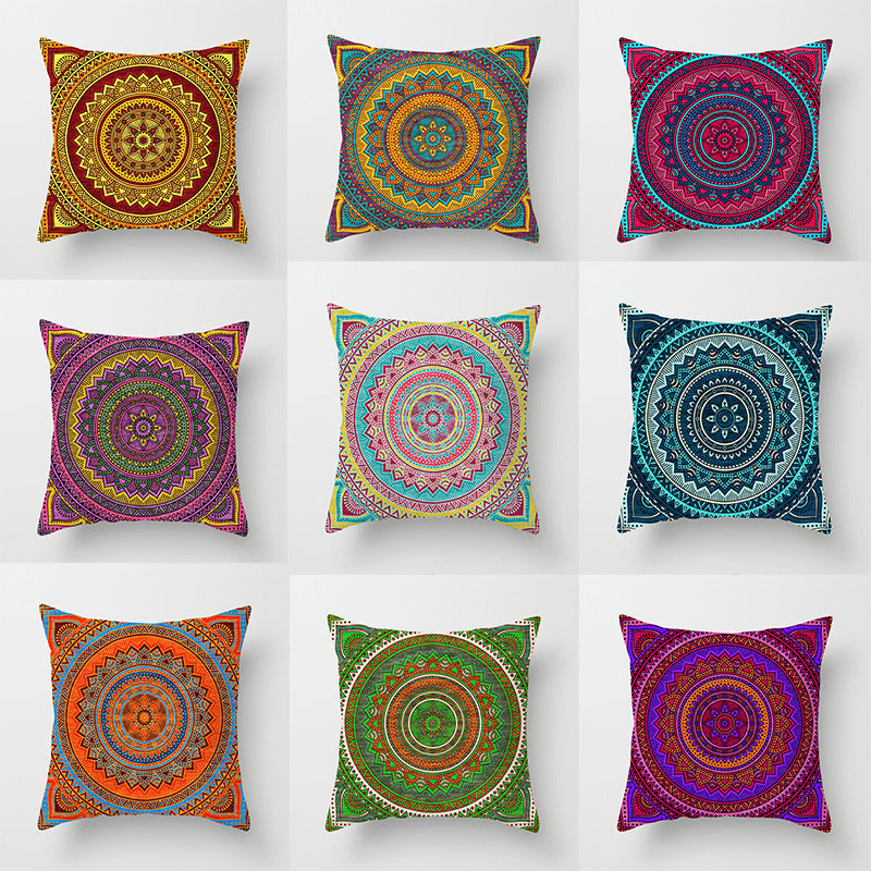 HKM-951443 Ethnic Mandala Pattern Polyester Pillowcase for Religious Ceremonies - 45x45cm Size