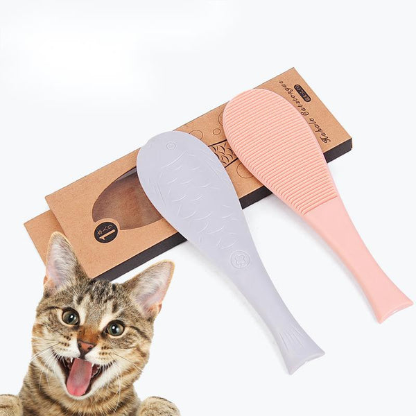 HKM-9515069 Fish-Shaped Cat Tongue Comb - 19.5cm Pink & Blue Grooming Tool for Cats
