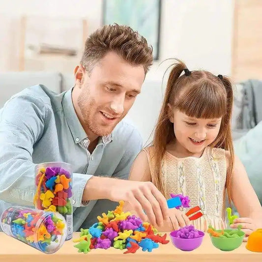 HKM-951507 Educational Dinosaur Counting Toy Set for Kids - Soft Rubber Montessori Colour Classification Cognitive Learning