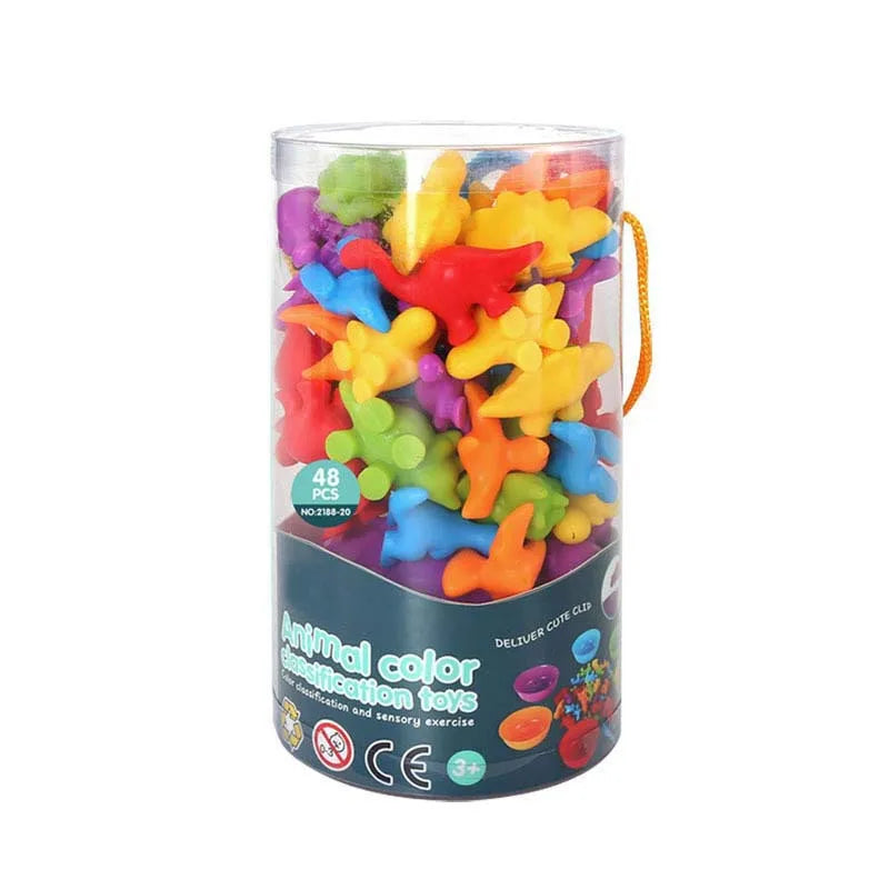 HKM-951507 Educational Dinosaur Counting Toy Set for Kids - Soft Rubber Montessori Colour Classification Cognitive Learning