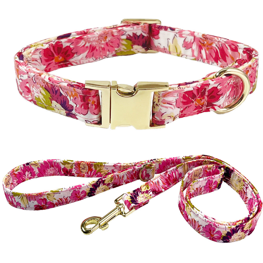 HKM-9515325 Flower Pattern Dog Collar and Leash Set for Medium to Large Dogs