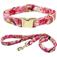HKM-9515325 Flower Pattern Dog Collar and Leash Set for Medium to Large Dogs