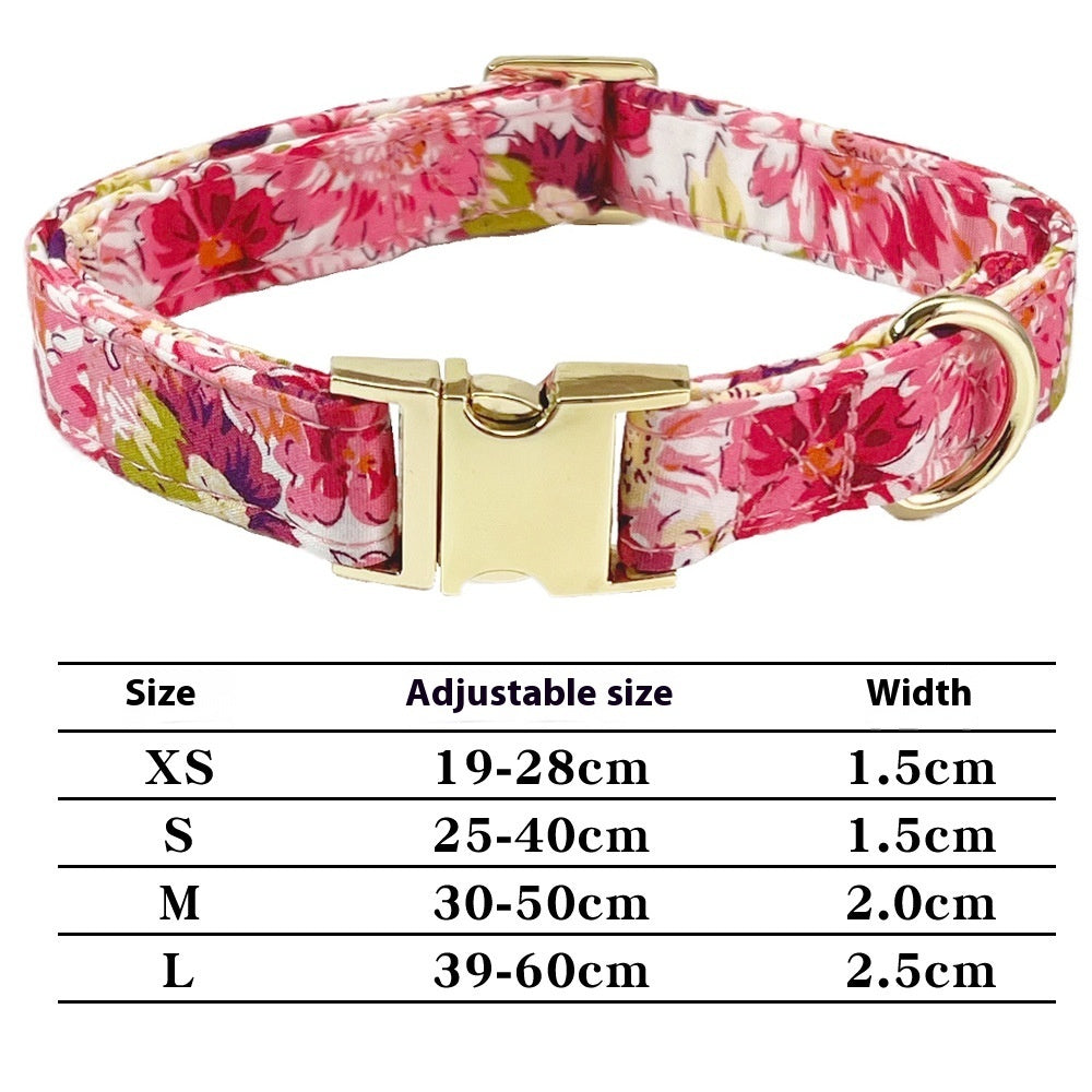 HKM-9515325 Flower Pattern Dog Collar and Leash Set for Medium to Large Dogs