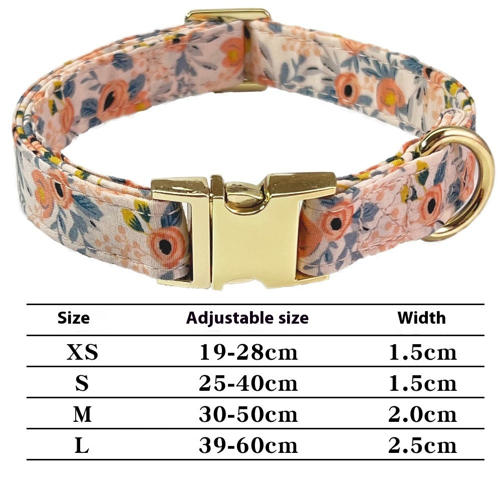 HKM-9515325 Flower Pattern Dog Collar and Leash Set for Medium to Large Dogs