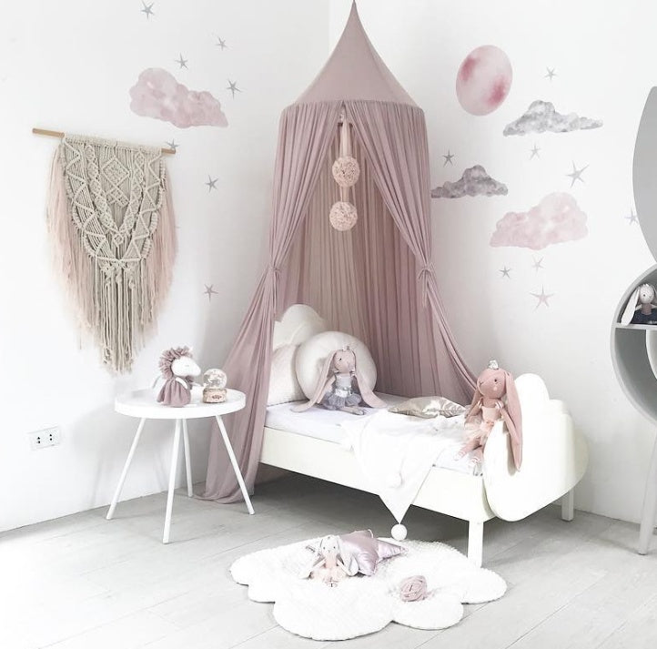 HKM-951699 Children's Hanging Dome Mosquito Net Tent for Summer - Decorative Bed Canopy in Pink, Gray, Blue, White, Ginger, Lavender