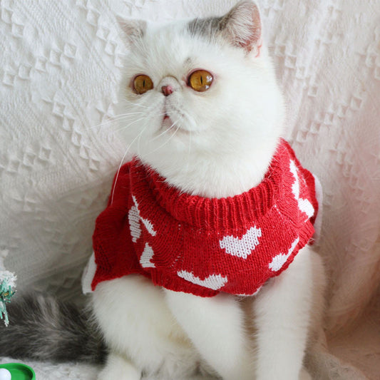HKM-9517245 Warm Red Heart Cake Princess Dress for Small Dogs - Festive Sweater for New Year Celebrations