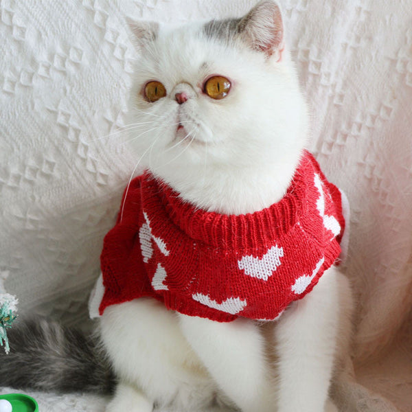 HKM-9517245 Warm Red Heart Cake Princess Dress for Small Dogs - Festive Sweater for New Year Celebrations