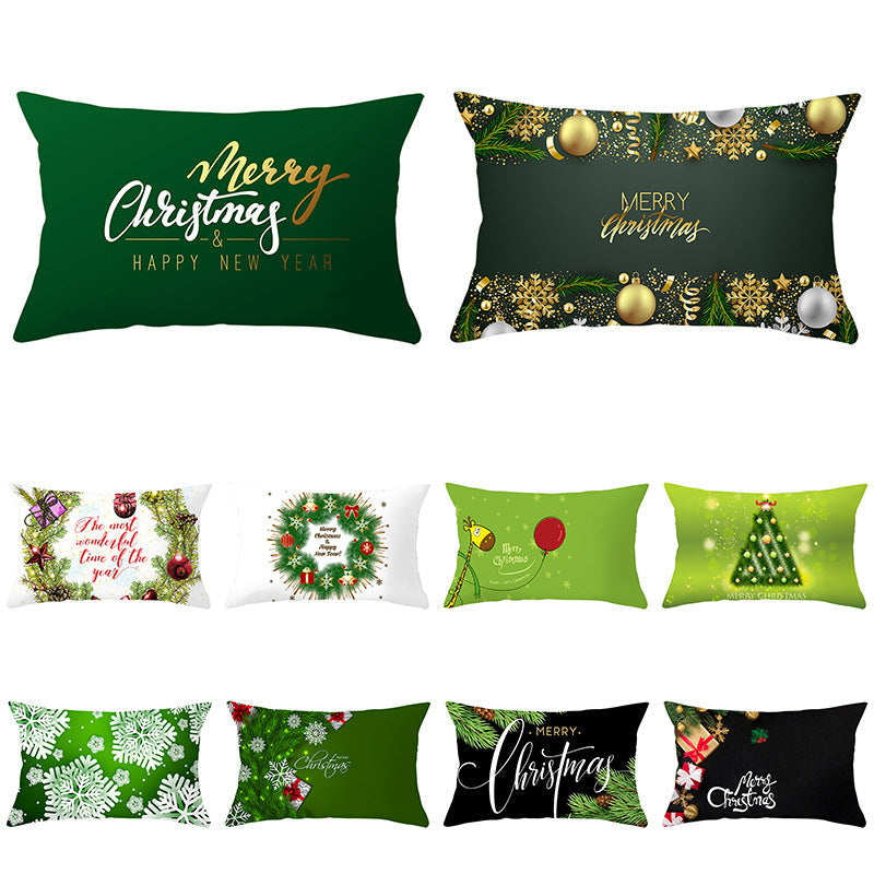 HKM-951763 Christmas Landscape Peach Skin Pillowcase, 30x50cm, Soft Fabric Cushion Cover