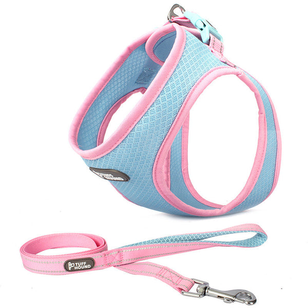 HKM-9518525 Pet Chest Harness with Leash for Cats and Dogs - Adjustable Sizes, Soft Polyester Material, Multiple Colors Available