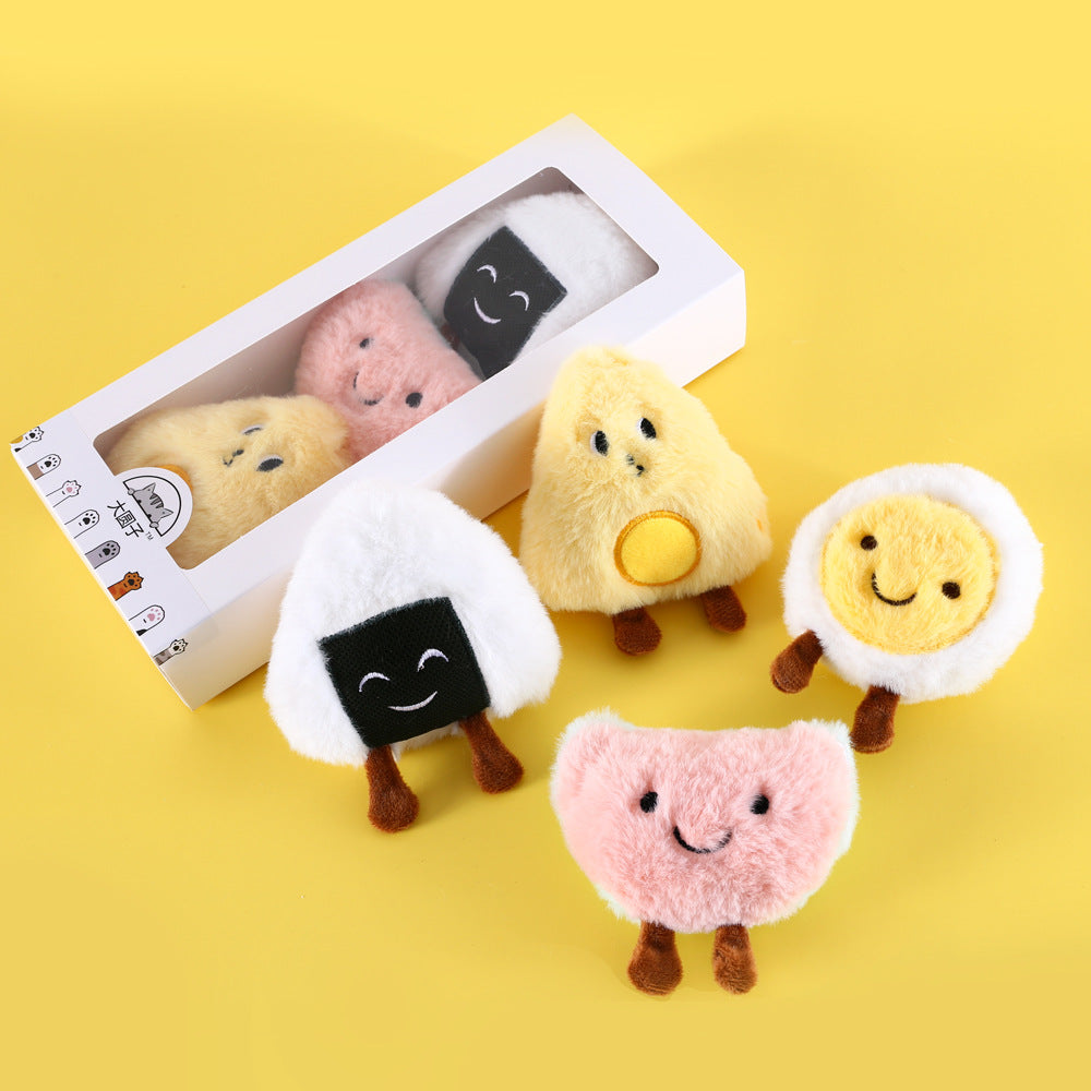 HKM-9518909 Plush Cat Toy with Built-in Bell - Fun Food Designs in Gift Box