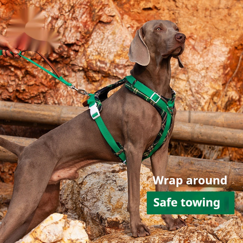 HKM-9519037 Light Green Dog Breast Strap with Easy-Release Traction Rope - Adjustable Polyester Harness Set
