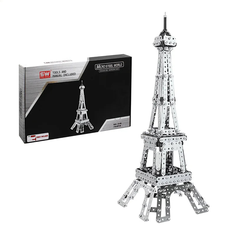 HKM-951955 3D Metal Paris Tower Model Building Block Toy for DIY Assembly and Education, Stainless Steel Construction