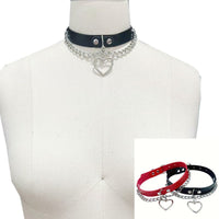 HKM-9521213 Heart-Shaped Leather Collar Necklace in Black and Pink Options