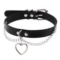 HKM-9521213 Heart-Shaped Leather Collar Necklace in Black and Pink Options
