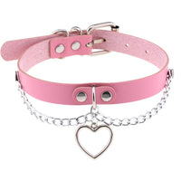 HKM-9521213 Heart-Shaped Leather Collar Necklace in Black and Pink Options