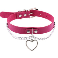 HKM-9521213 Heart-Shaped Leather Collar Necklace in Black and Pink Options
