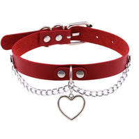 HKM-9521213 Heart-Shaped Leather Collar Necklace in Black and Pink Options